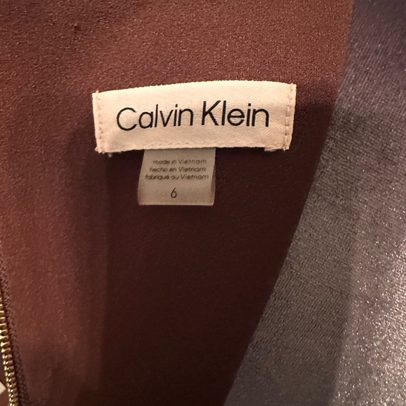 Calvin Klein Solid Brown Faux-Leather Tie-Waist Sheath Dress | Size 6 - Picture 8 of 8